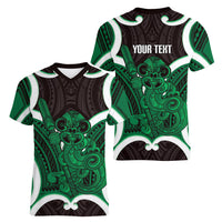 Kakariki Aotearoa Atua Tumatauenga Personalised Women V-Neck T-Shirt Maori God Of War Tiki With Taiaha LT14 - Polynesian Pride