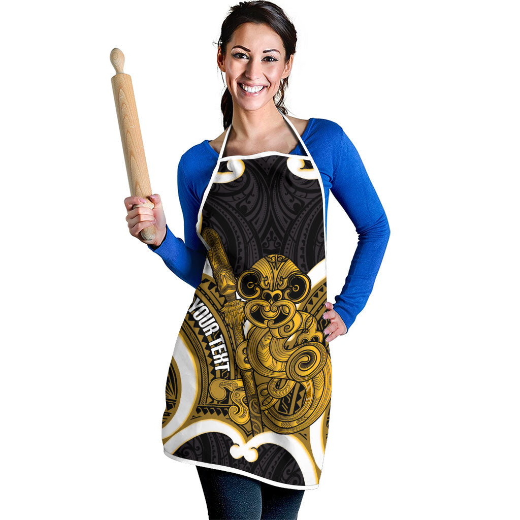 Kowhai Aotearoa Atua Tumatauenga Personalised Apron Maori God Of War Tiki With Taiaha LT14 - Polynesian Pride