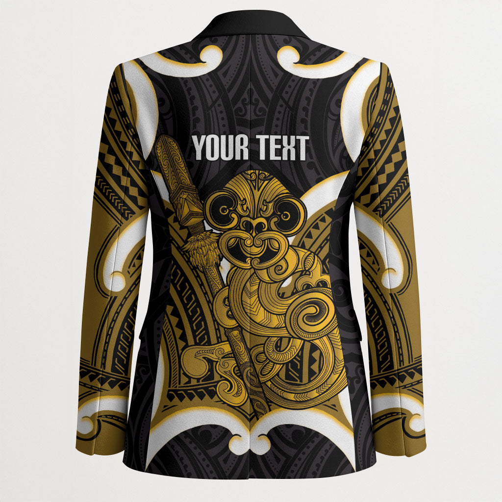 Kowhai Aotearoa Atua Tumatauenga Personalised Blazer Maori God Of War Tiki With Taiaha LT14 - Polynesian Pride