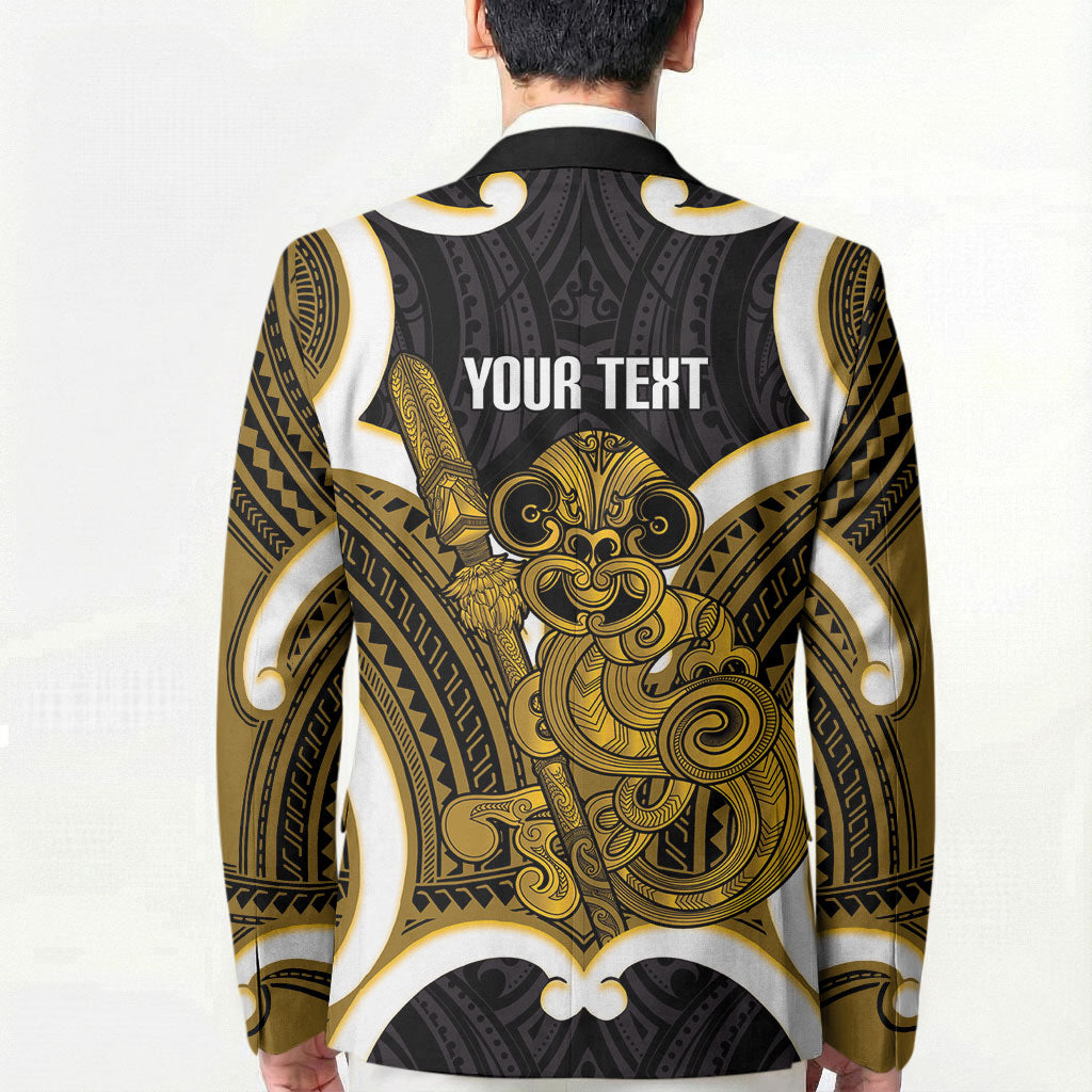 Kowhai Aotearoa Atua Tumatauenga Personalised Blazer Maori God Of War Tiki With Taiaha LT14 - Polynesian Pride