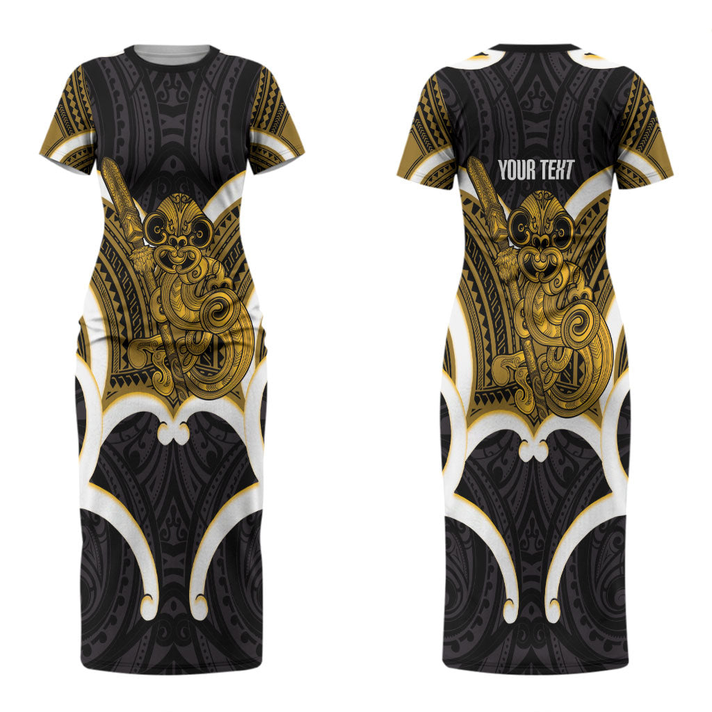 Kowhai Aotearoa Atua Tumatauenga Personalised Couples Matching Short Sleeve Bodycon Dress and Hawaiian Shirt Maori God Of War Tiki With Taiaha LT14 - Polynesian Pride