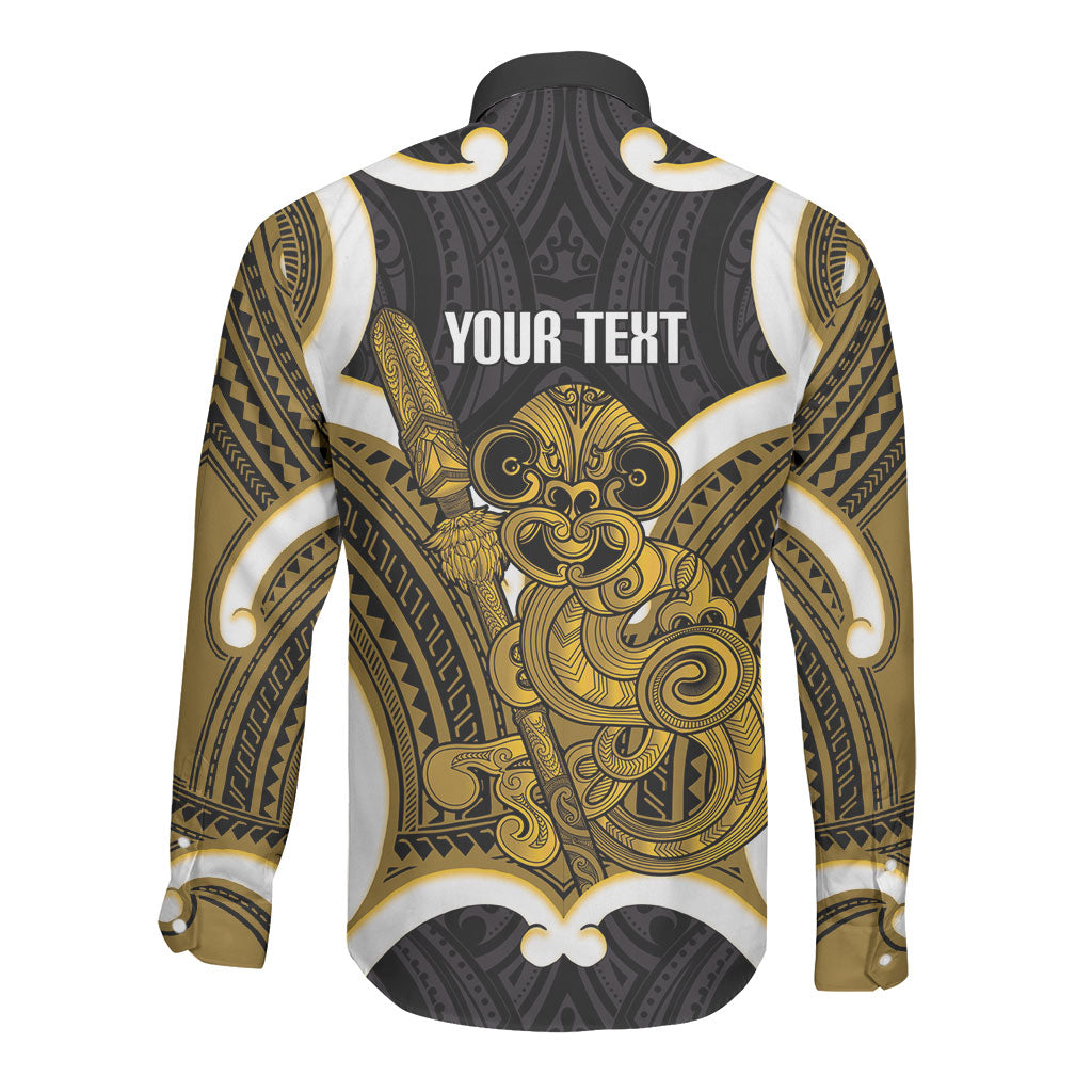 Kowhai Aotearoa Atua Tumatauenga Personalised Long Sleeve Button Shirt Maori God Of War Tiki With Taiaha