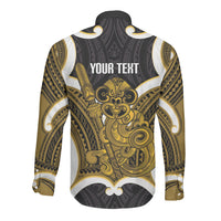 Kowhai Aotearoa Atua Tumatauenga Personalised Long Sleeve Button Shirt Maori God Of War Tiki With Taiaha