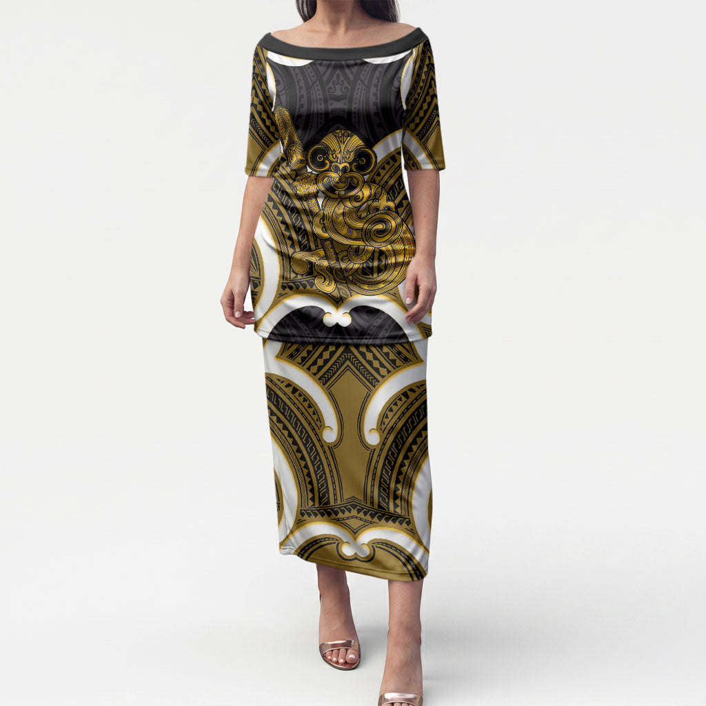 Kowhai Aotearoa Atua Tumatauenga Personalised Puletasi Maori God Of War Tiki With Taiaha LT14 Long Dress Yellow - Polynesian Pride