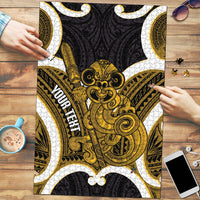 Kowhai Aotearoa Atua Tumatauenga Personalised Puzzle Maori God Of War Tiki With Taiaha LT14 Yellow - Polynesian Pride