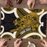 Kowhai Aotearoa Atua Tumatauenga Personalised Puzzle Maori God Of War Tiki With Taiaha LT14 - Polynesian Pride