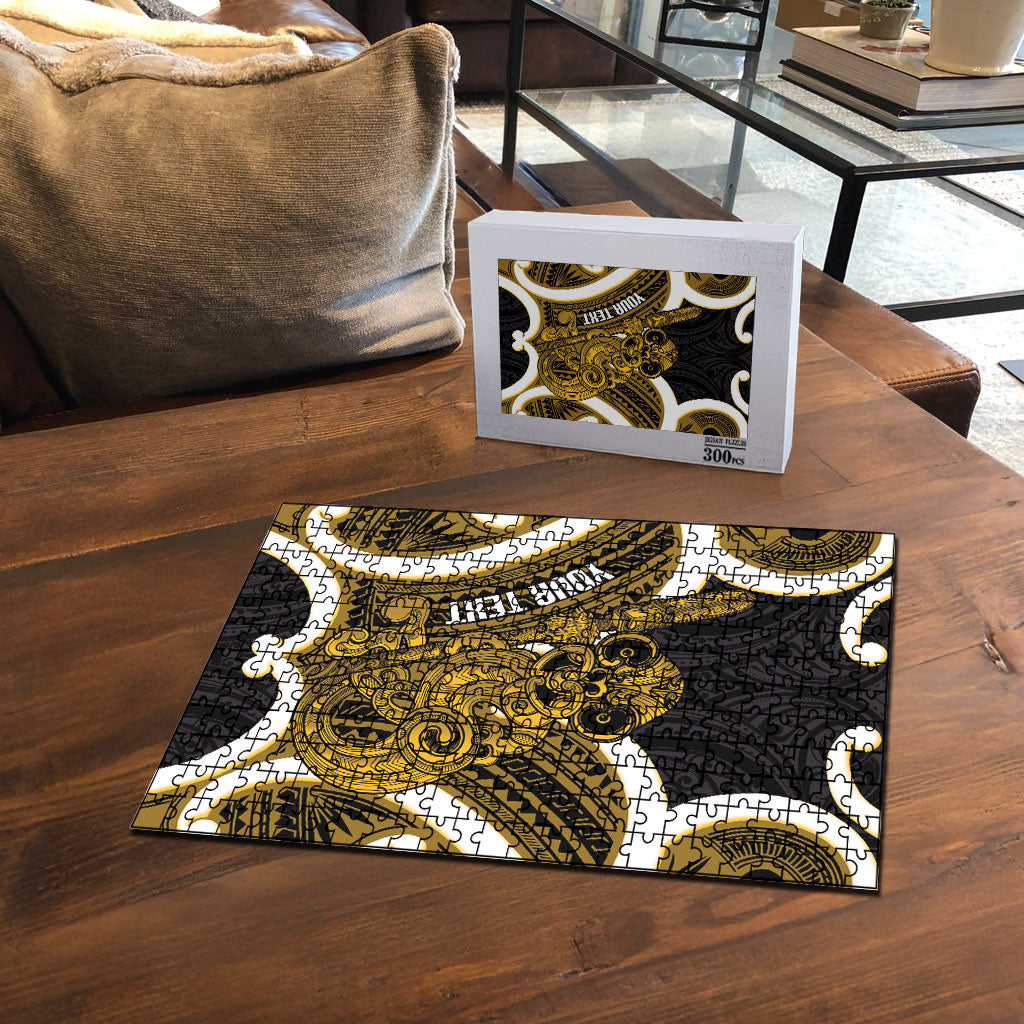 Kowhai Aotearoa Atua Tumatauenga Personalised Puzzle Maori God Of War Tiki With Taiaha LT14 - Polynesian Pride