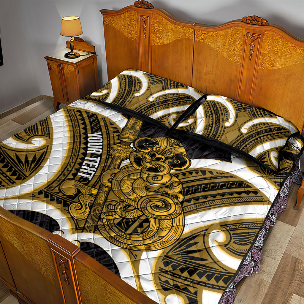 Kowhai Aotearoa Atua Tumatauenga Personalised Quilt Bed Set Maori God Of War Tiki With Taiaha LT14 - Polynesian Pride