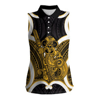Kowhai Aotearoa Atua Tumatauenga Personalised Women Sleeveless Polo Shirt Maori God Of War Tiki With Taiaha LT14 Female Yellow - Polynesian Pride