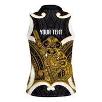 Kowhai Aotearoa Atua Tumatauenga Personalised Women Sleeveless Polo Shirt Maori God Of War Tiki With Taiaha LT14 - Polynesian Pride