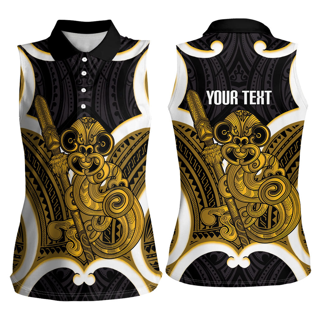 Kowhai Aotearoa Atua Tumatauenga Personalised Women Sleeveless Polo Shirt Maori God Of War Tiki With Taiaha LT14 - Polynesian Pride
