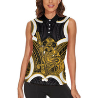 Kowhai Aotearoa Atua Tumatauenga Personalised Women Sleeveless Polo Shirt Maori God Of War Tiki With Taiaha LT14 - Polynesian Pride
