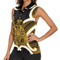 Kowhai Aotearoa Atua Tumatauenga Personalised Women Sleeveless Polo Shirt Maori God Of War Tiki With Taiaha LT14 - Polynesian Pride