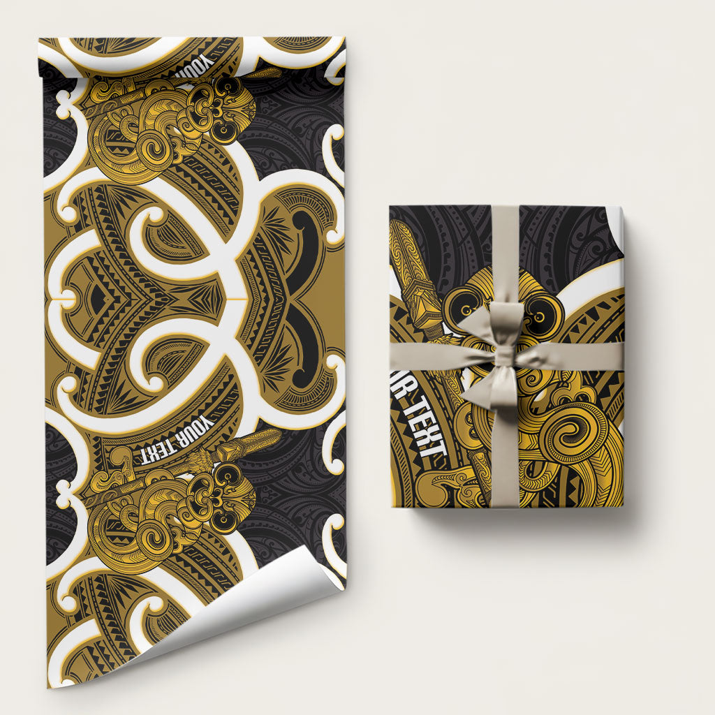 Kowhai Aotearoa Atua Tumatauenga Personalised Wrapping Paper Maori God Of War Tiki With Taiaha LT14 58" × 23" Yellow - Polynesian Pride