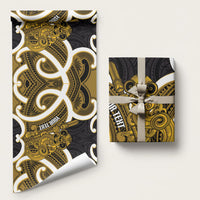 Kowhai Aotearoa Atua Tumatauenga Personalised Wrapping Paper Maori God Of War Tiki With Taiaha LT14 58" × 23" Yellow - Polynesian Pride