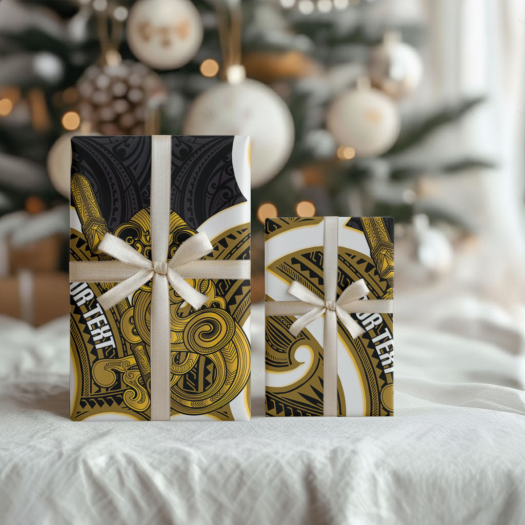 Kowhai Aotearoa Atua Tumatauenga Personalised Wrapping Paper Maori God Of War Tiki With Taiaha LT14 - Polynesian Pride