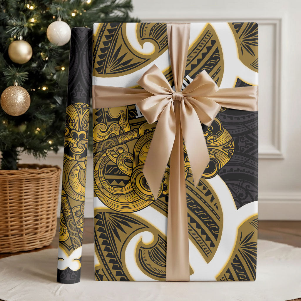 Kowhai Aotearoa Atua Tumatauenga Personalised Wrapping Paper Maori God Of War Tiki With Taiaha LT14 - Polynesian Pride