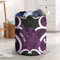 Waiporoporo Aotearoa Atua Tumatauenga Personalised Laundry Basket Maori God Of War Tiki With Taiaha LT14 Purple - Polynesian Pride