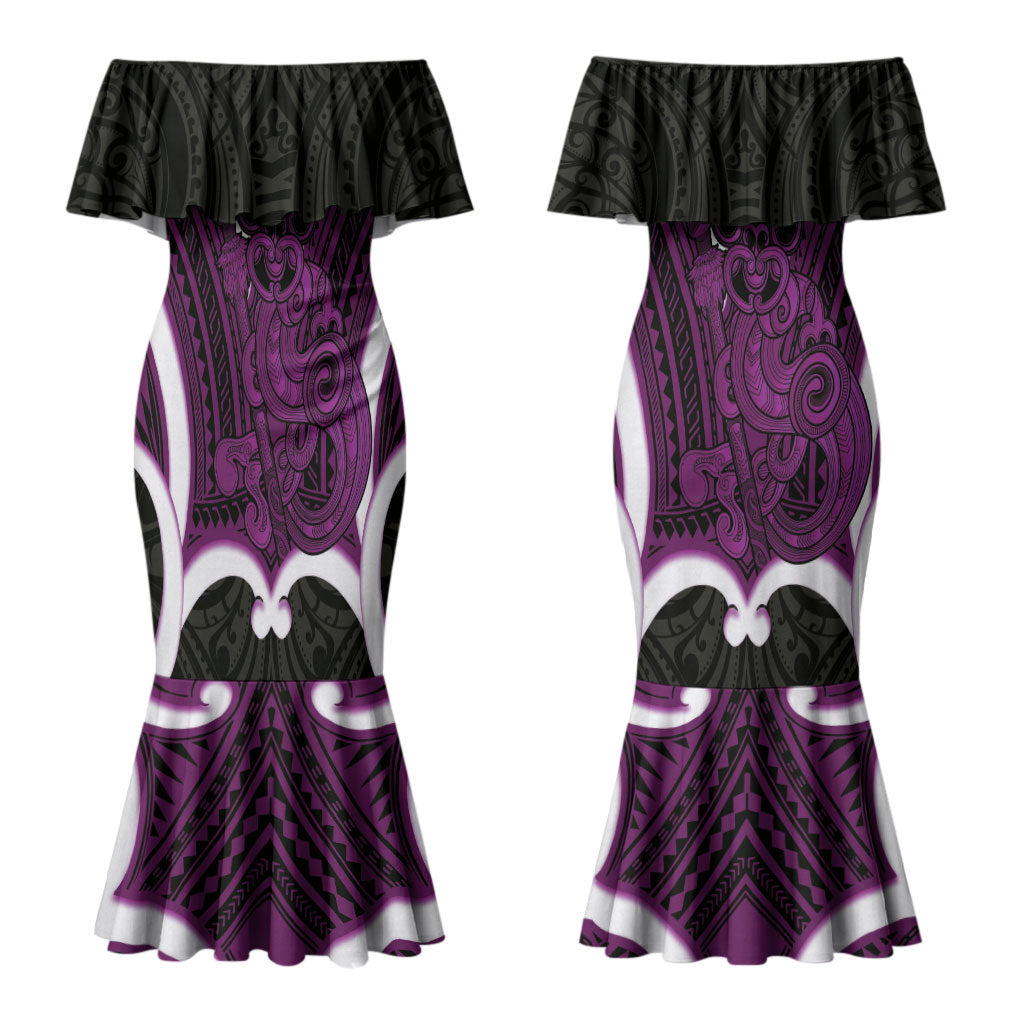 Waiporoporo Aotearoa Atua Tumatauenga Personalised Couples Matching Mermaid Dress and Hawaiian Shirt Maori God Of War Tiki With Taiaha LT14 - Polynesian Pride