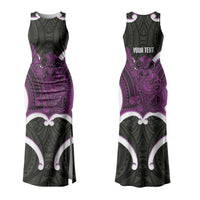 Waiporoporo Aotearoa Atua Tumatauenga Personalised Family Matching Tank Maxi Dress and Hawaiian Shirt Maori God Of War Tiki With Taiaha LT14 Mom's Dress Purple - Polynesian Pride