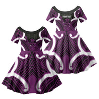 Waiporoporo Aotearoa Atua Tumatauenga Personalised Family Matching Tank Maxi Dress and Hawaiian Shirt Maori God Of War Tiki With Taiaha LT14 Daughter's Dress Purple - Polynesian Pride