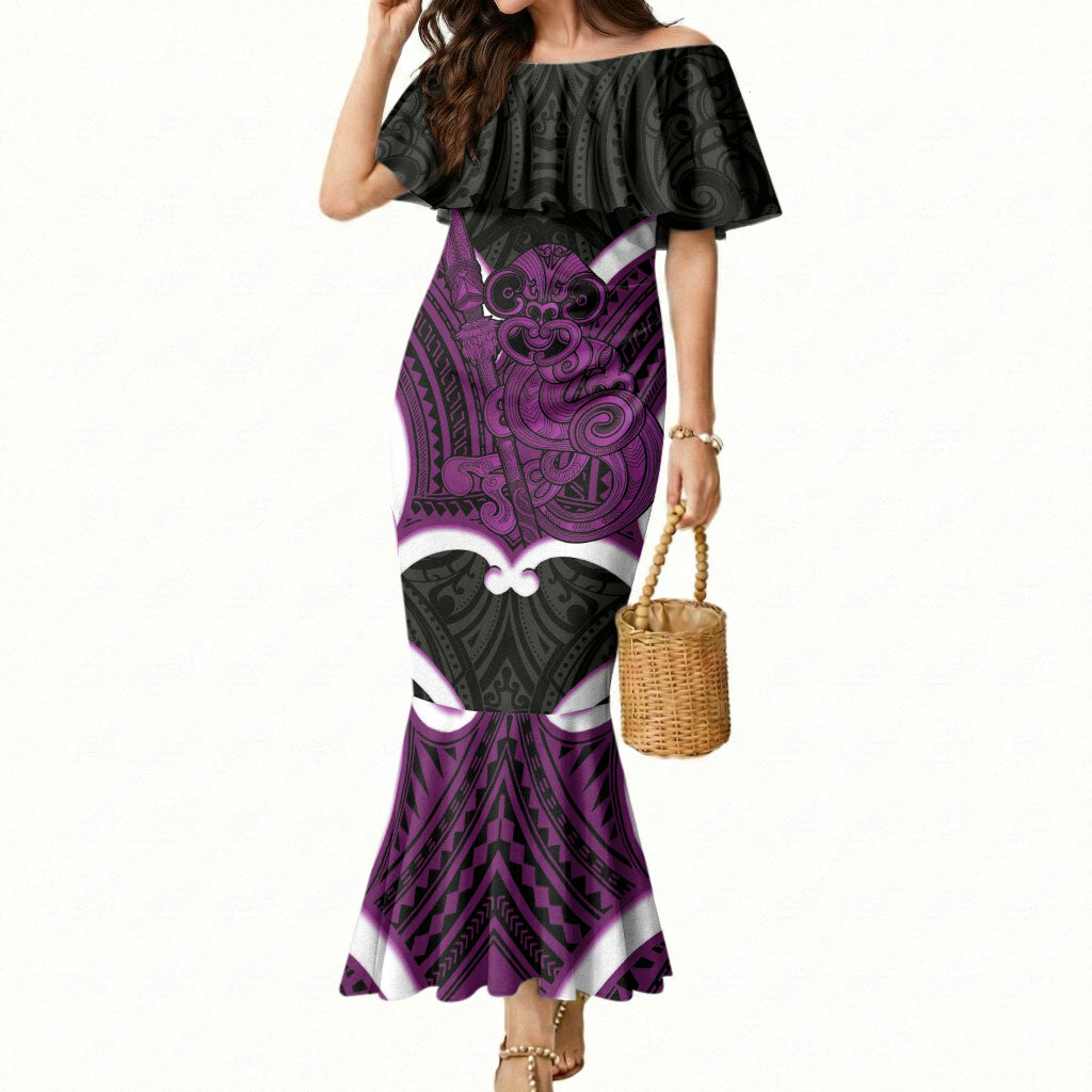 Waiporoporo Aotearoa Atua Tumatauenga Personalised Mermaid Dress Maori God Of War Tiki With Taiaha