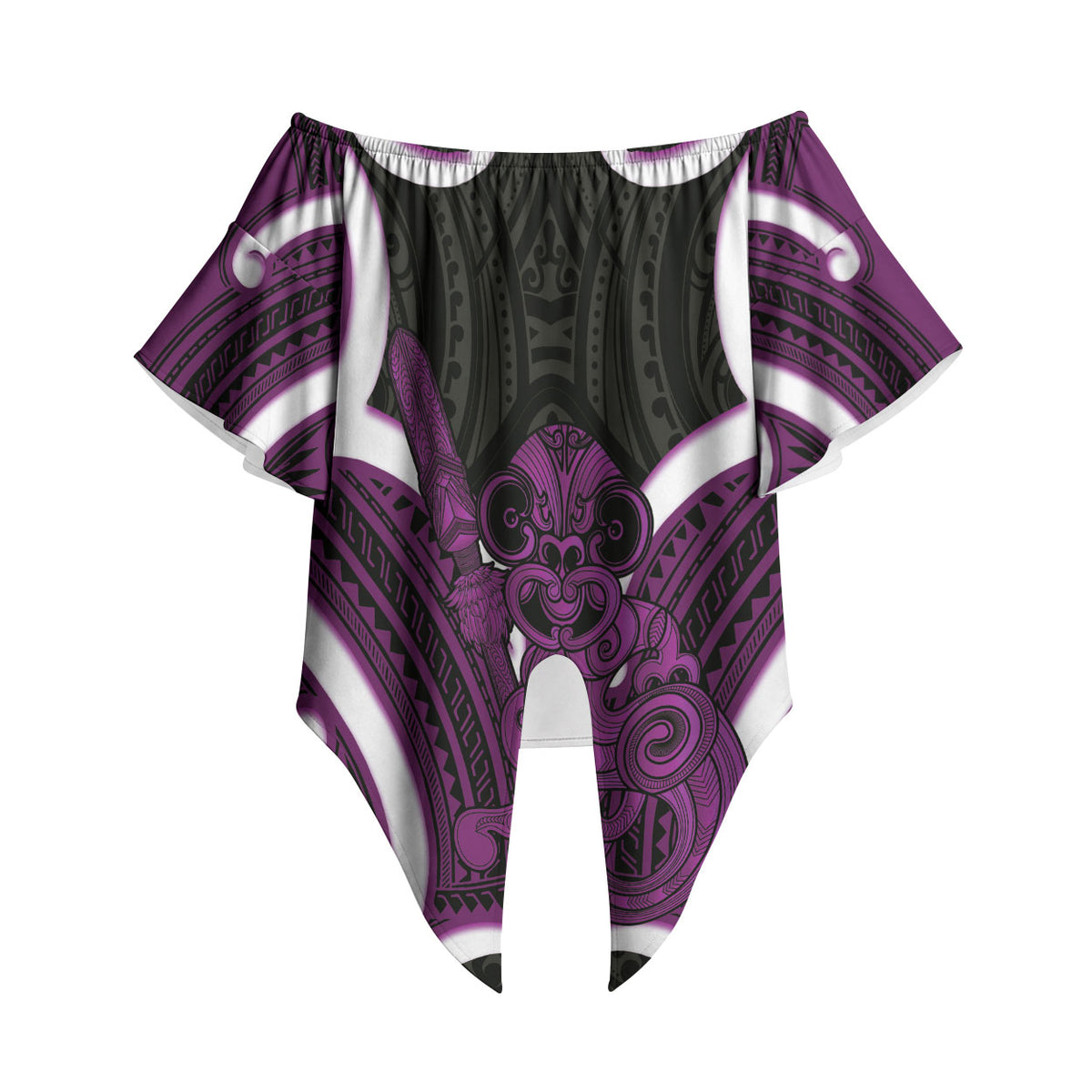 Waiporoporo Aotearoa Atua Tumatauenga Personalised Off Shoulder Wrap Waist Top Maori God Of War Tiki With Taiaha