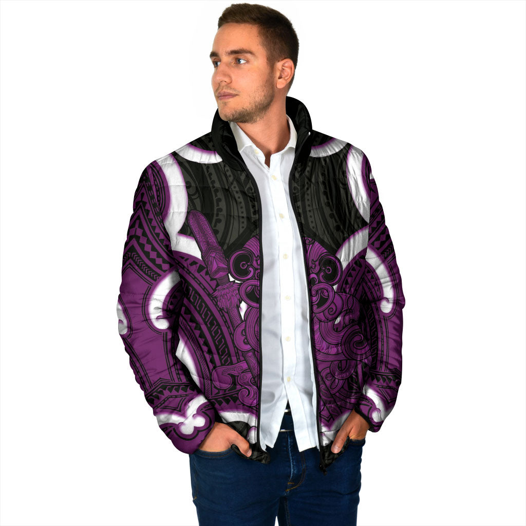 Waiporoporo Aotearoa Atua Tumatauenga Personalised Padded Jacket Maori God Of War Tiki With Taiaha LT14 - Polynesian Pride