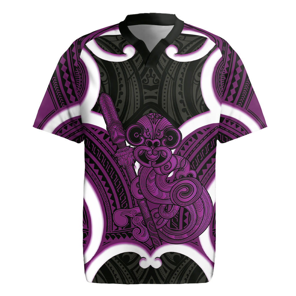Waiporoporo Aotearoa Atua Tumatauenga Personalised Rugby Jersey Maori God Of War Tiki With Taiaha LT14 Purple - Polynesian Pride