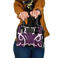 Waiporoporo Aotearoa Atua Tumatauenga Personalised Shoulder Handbag Maori God Of War Tiki With Taiaha LT14 One Size Purple - Polynesian Pride