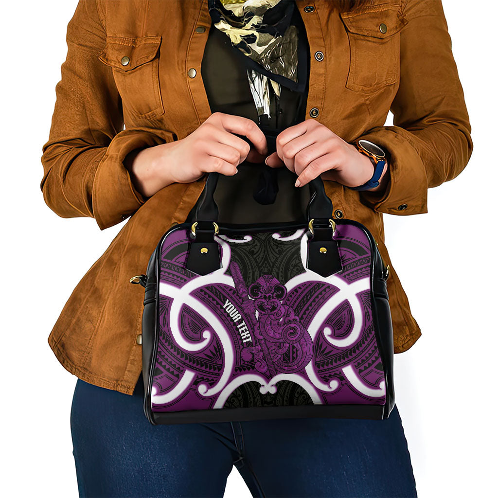 Waiporoporo Aotearoa Atua Tumatauenga Personalised Shoulder Handbag Maori God Of War Tiki With Taiaha LT14 - Polynesian Pride
