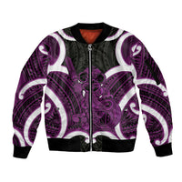 Waiporoporo Aotearoa Atua Tumatauenga Personalised Sleeve Zip Bomber Jacket Maori God Of War Tiki With Taiaha