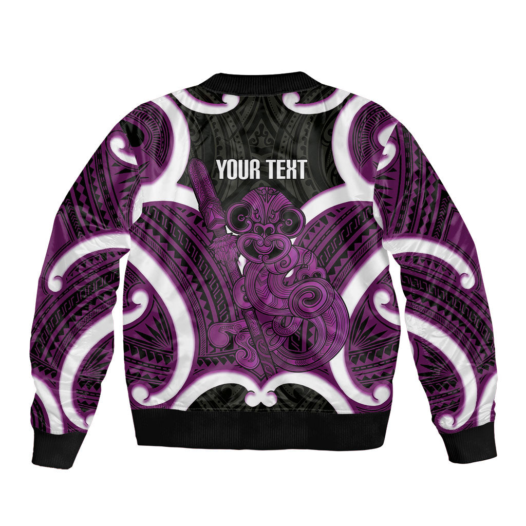 Waiporoporo Aotearoa Atua Tumatauenga Personalised Sleeve Zip Bomber Jacket Maori God Of War Tiki With Taiaha