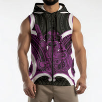 Waiporoporo Aotearoa Atua Tumatauenga Personalised Sleeveless Zip Hoodie Maori God Of War Tiki With Taiaha