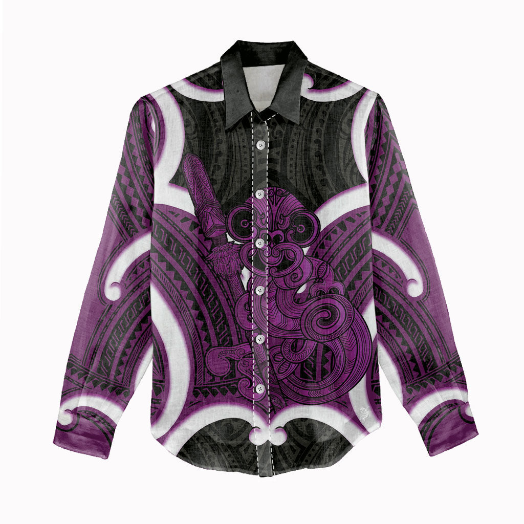 Waiporoporo Aotearoa Atua Tumatauenga Personalised Women Casual Shirt Maori God Of War Tiki With Taiaha LT14 - Polynesian Pride