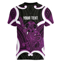 Waiporoporo Aotearoa Atua Tumatauenga Personalised Women V-Neck T-Shirt Maori God Of War Tiki With Taiaha LT14 - Polynesian Pride