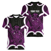 Waiporoporo Aotearoa Atua Tumatauenga Personalised Women V-Neck T-Shirt Maori God Of War Tiki With Taiaha LT14 - Polynesian Pride