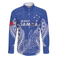 Custom Manu Samoa Rugby 2024 Family Matching Long Sleeve Bodycon Dress and Hawaiian Shirt Go Champions Samoan Tattoo LT14 Dad's Shirt - Long Sleeve Blue - Polynesian Pride