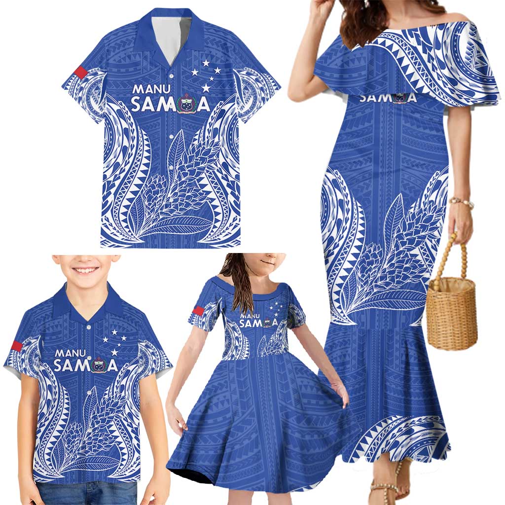 Custom Manu Samoa Rugby 2024 Family Matching Mermaid Dress and Hawaiian Shirt Go Champions Samoan Tattoo LT14 - Polynesian Pride
