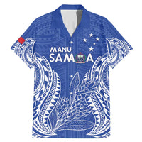 Custom Manu Samoa Rugby 2024 Family Matching Mermaid Dress and Hawaiian Shirt Go Champions Samoan Tattoo LT14 Dad's Shirt - Short Sleeve Blue - Polynesian Pride
