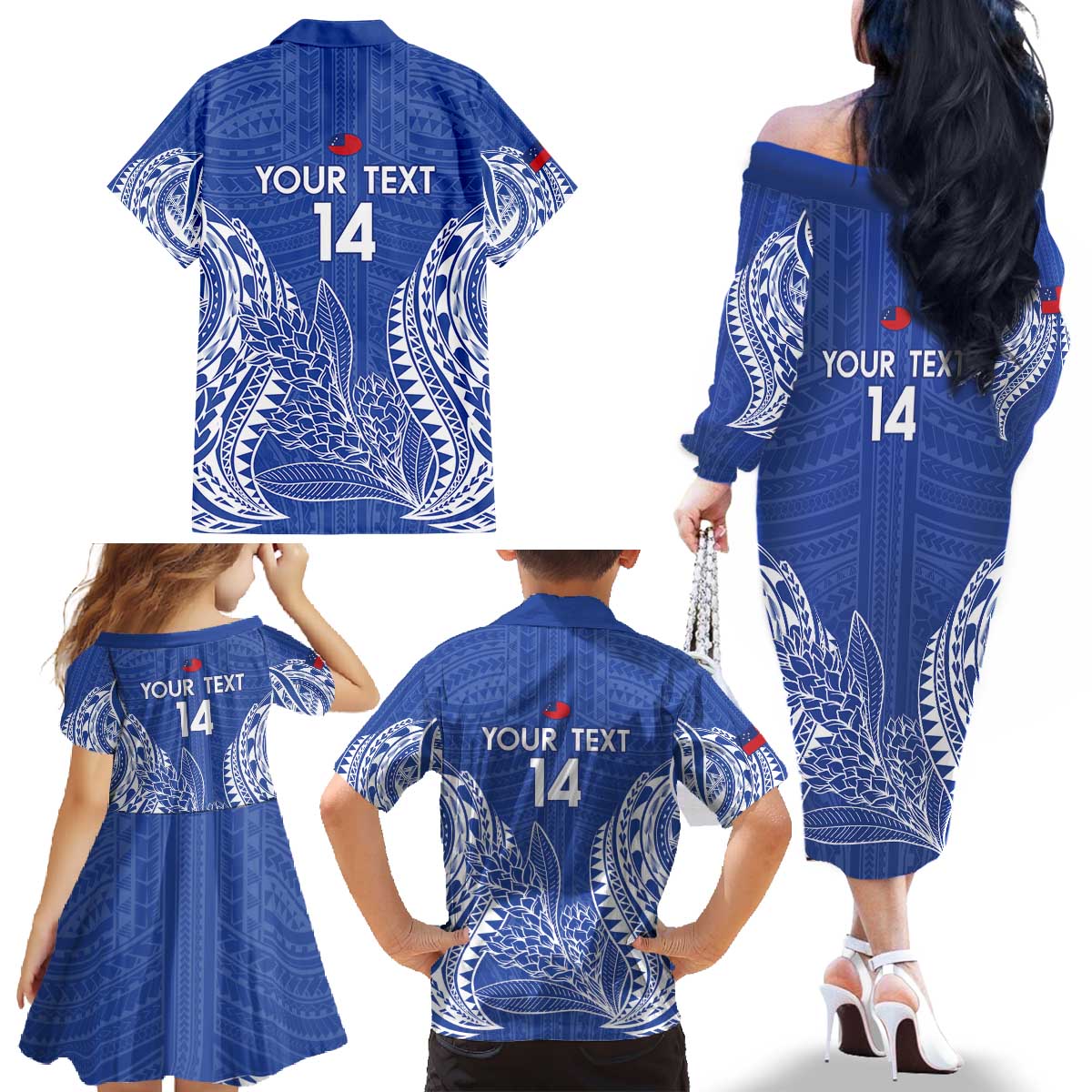 Custom Manu Samoa Rugby 2024 Family Matching Off The Shoulder Long Sleeve Dress and Hawaiian Shirt Go Champions Samoan Tattoo LT14 - Polynesian Pride