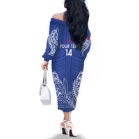 Custom Manu Samoa Rugby 2024 Family Matching Off The Shoulder Long Sleeve Dress and Hawaiian Shirt Go Champions Samoan Tattoo LT14 - Polynesian Pride