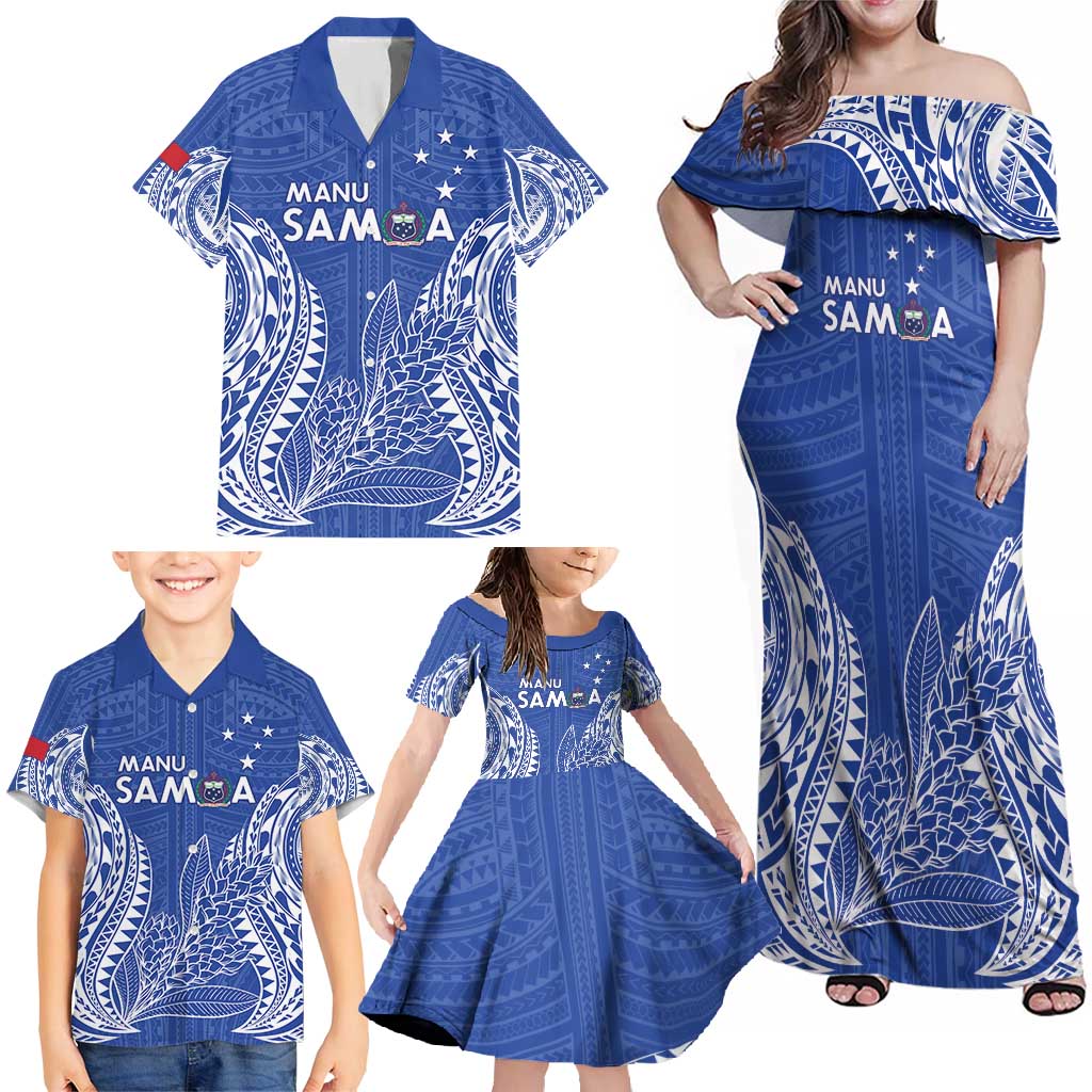 Custom Manu Samoa Rugby 2024 Family Matching Off Shoulder Maxi Dress and Hawaiian Shirt Go Champions Samoan Tattoo LT14 - Polynesian Pride