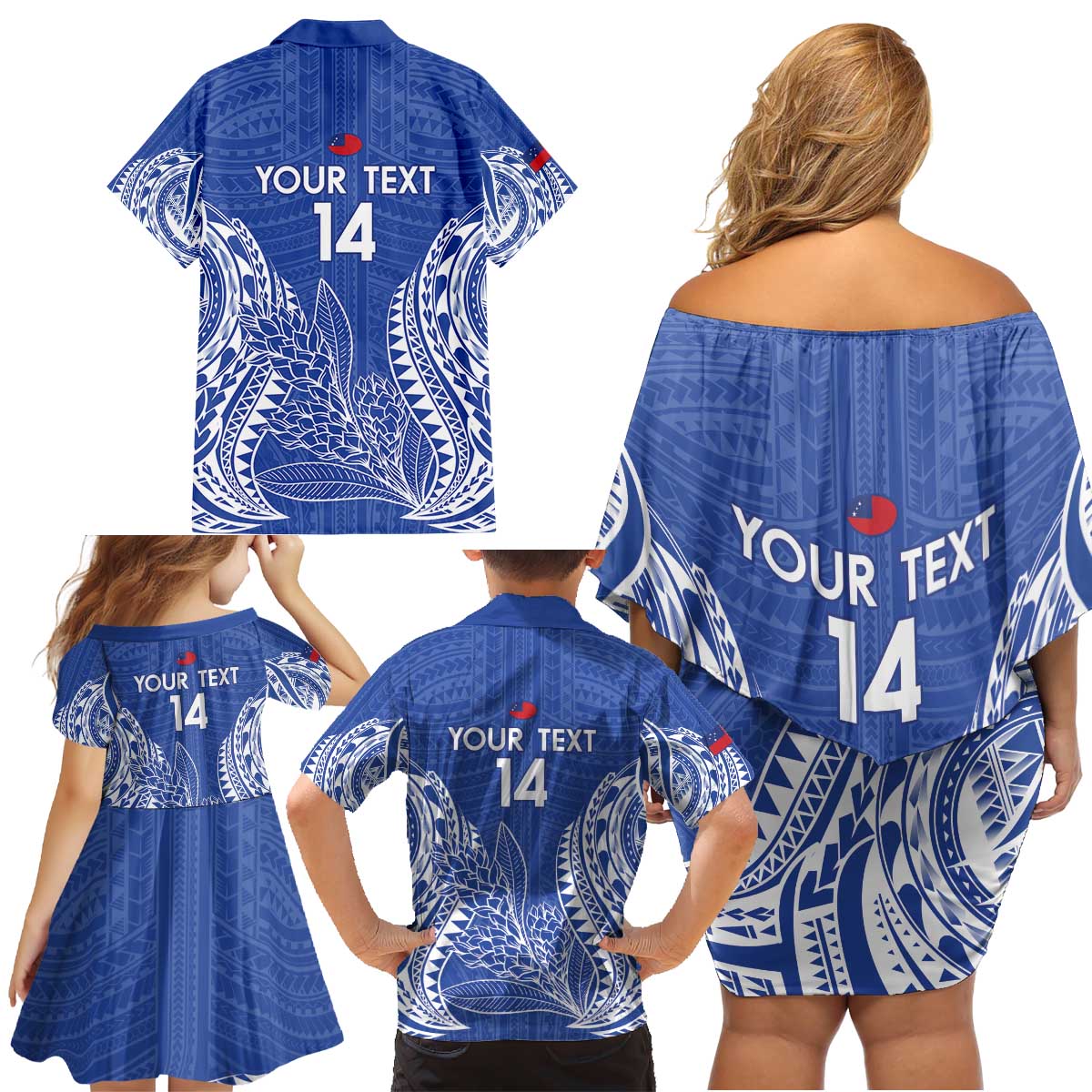 Custom Manu Samoa Rugby 2024 Family Matching Off Shoulder Short Dress and Hawaiian Shirt Go Champions Samoan Tattoo LT14 - Polynesian Pride