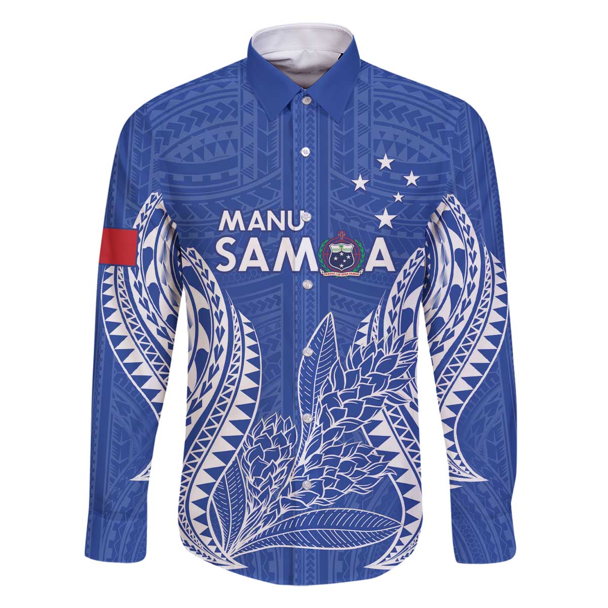 Custom Manu Samoa Rugby 2024 Family Matching Off Shoulder Short Dress and Hawaiian Shirt Go Champions Samoan Tattoo LT14 Dad's Shirt - Long Sleeve Blue - Polynesian Pride
