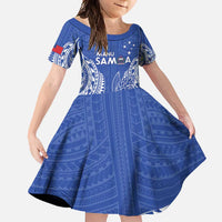 Custom Manu Samoa Rugby 2024 Family Matching Short Sleeve Bodycon Dress and Hawaiian Shirt Go Champions Samoan Tattoo LT14 Daughter's Dress Blue - Polynesian Pride