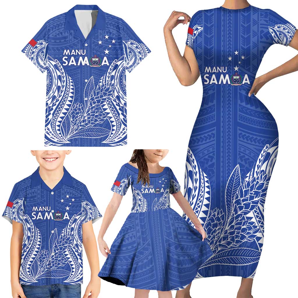Custom Manu Samoa Rugby 2024 Family Matching Short Sleeve Bodycon Dress and Hawaiian Shirt Go Champions Samoan Tattoo LT14 - Polynesian Pride