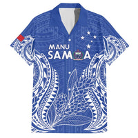 Custom Manu Samoa Rugby 2024 Family Matching Short Sleeve Bodycon Dress and Hawaiian Shirt Go Champions Samoan Tattoo LT14 Dad's Shirt - Short Sleeve Blue - Polynesian Pride