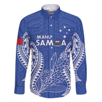 Custom Manu Samoa Rugby 2024 Family Matching Short Sleeve Bodycon Dress and Hawaiian Shirt Go Champions Samoan Tattoo LT14 Dad's Shirt - Long Sleeve Blue - Polynesian Pride
