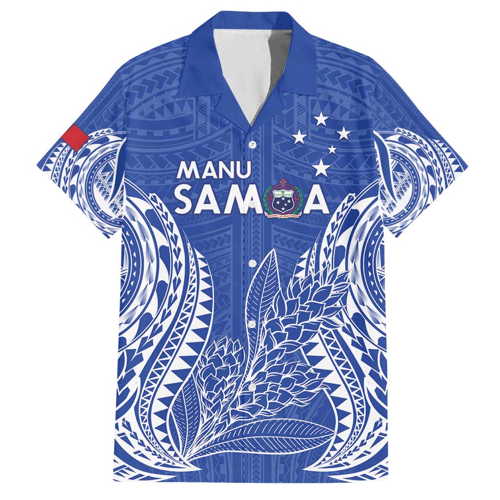 Custom Manu Samoa Rugby 2024 Family Matching Summer Maxi Dress and Hawaiian Shirt Go Champions Samoan Tattoo LT14 Dad's Shirt - Short Sleeve Blue - Polynesian Pride